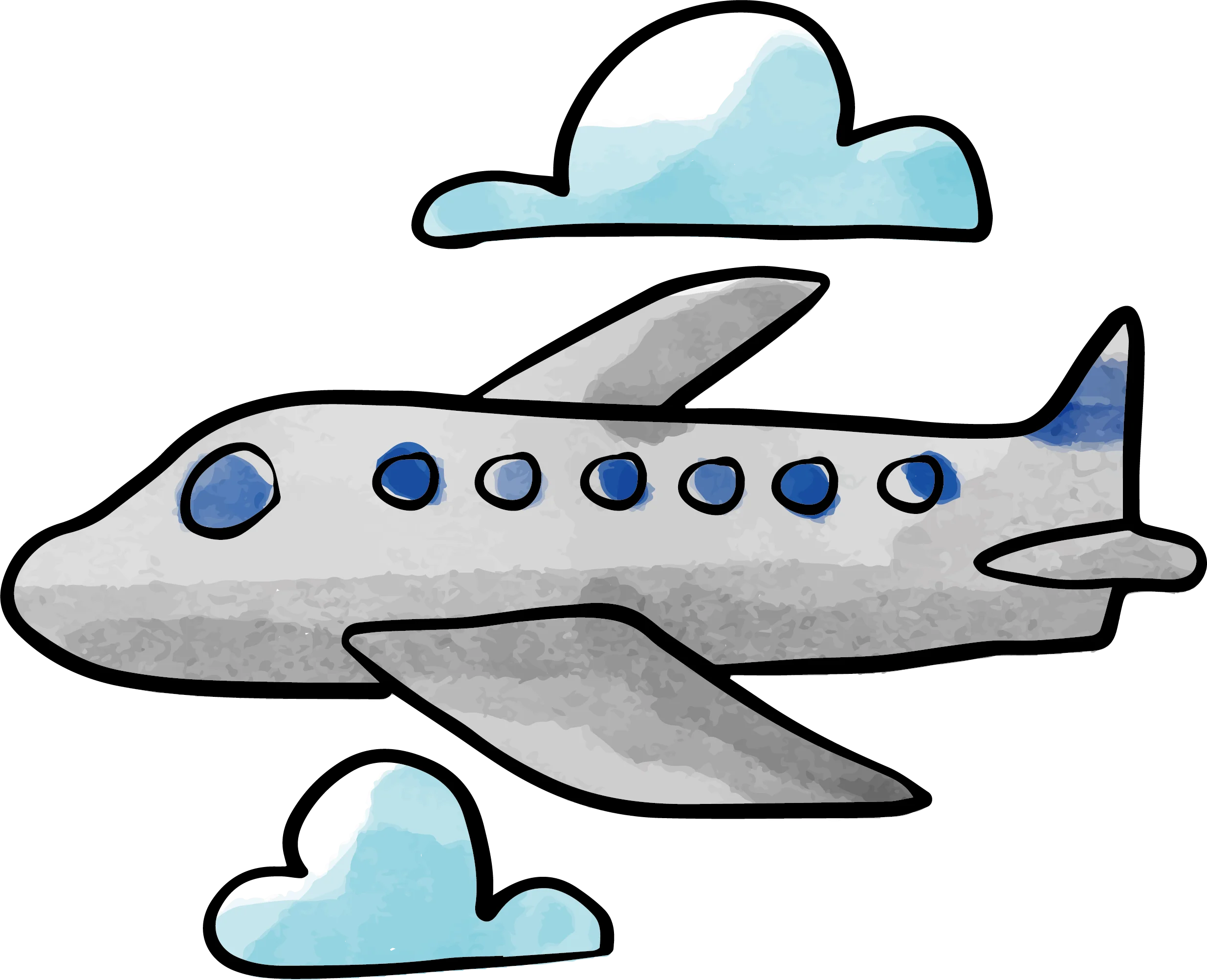 Charming Cartoon Passenger Airplane Soaring Through Soft Clouds Clipart Illustration