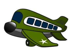 Cute Cartoonish Military-Style Green Airplane Clipart Illustration