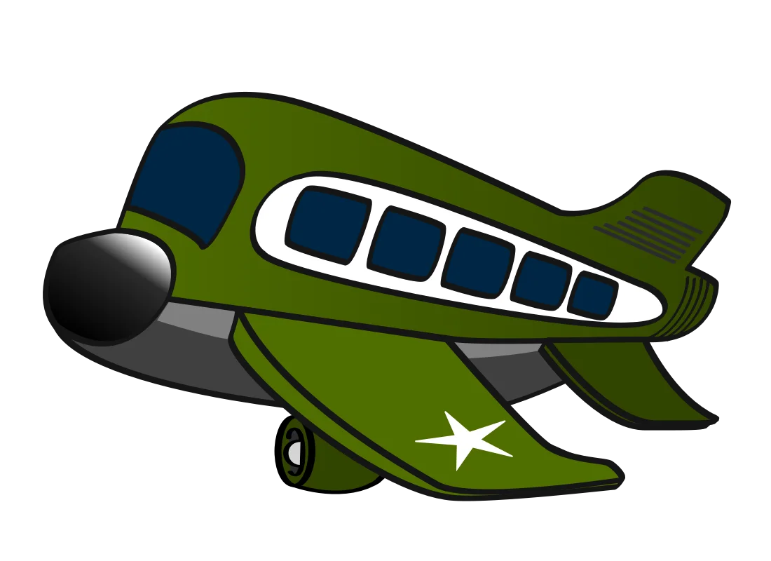 Cute Cartoonish Military-Style Green Airplane Clipart Illustration