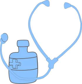 Medical Healthcare Stethoscope and Medicine Bottle Minimalist Illustration Clipart Design