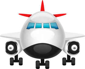 Playful White Commercial Airplane Clipart with Cartoon-Style Design
