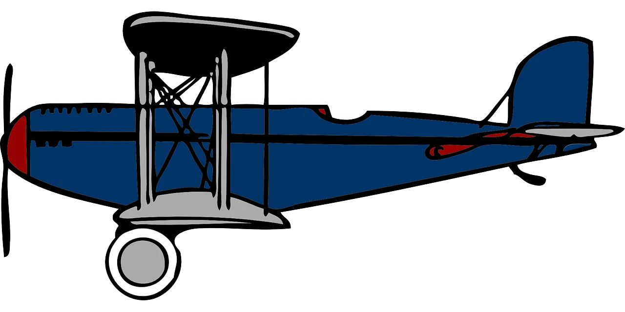 Vintage Biplane Clipart with Classic Blue Fuselage and Structural Support Struts