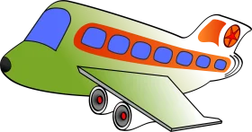 Whimsical Green and Blue Cartoon Airplane Clipart with Playful Design