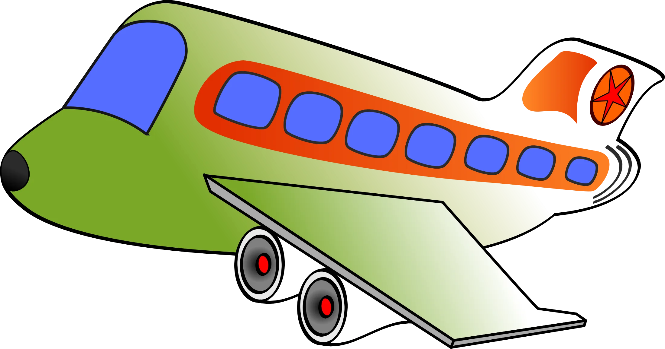 Whimsical Green and Blue Cartoon Airplane Clipart with Playful Design