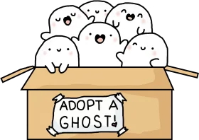 Adorable Ghostly Friends Waiting in Cardboard Adoption Box Kawaii Clipart Collection