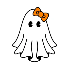 Adorable Kawaii Halloween Ghost Clipart with Charming Orange Bow
