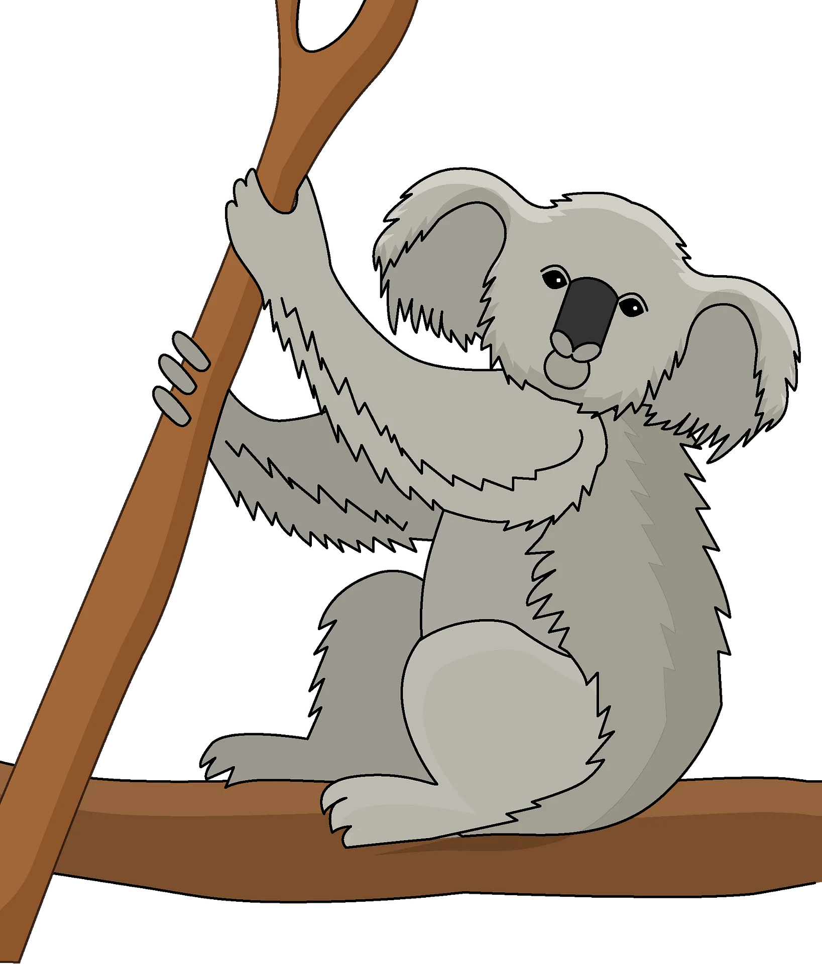 Adorable Koala Sitting on Branch Cartoon Style Clipart Illustration