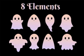 Adorable Pastel Ghost Clipart Collection: 8 Whimsical Ethereal Characters