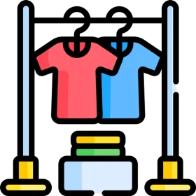 Minimalist Clothing Rack Clipart with Hanging T-Shirts and Storage Base