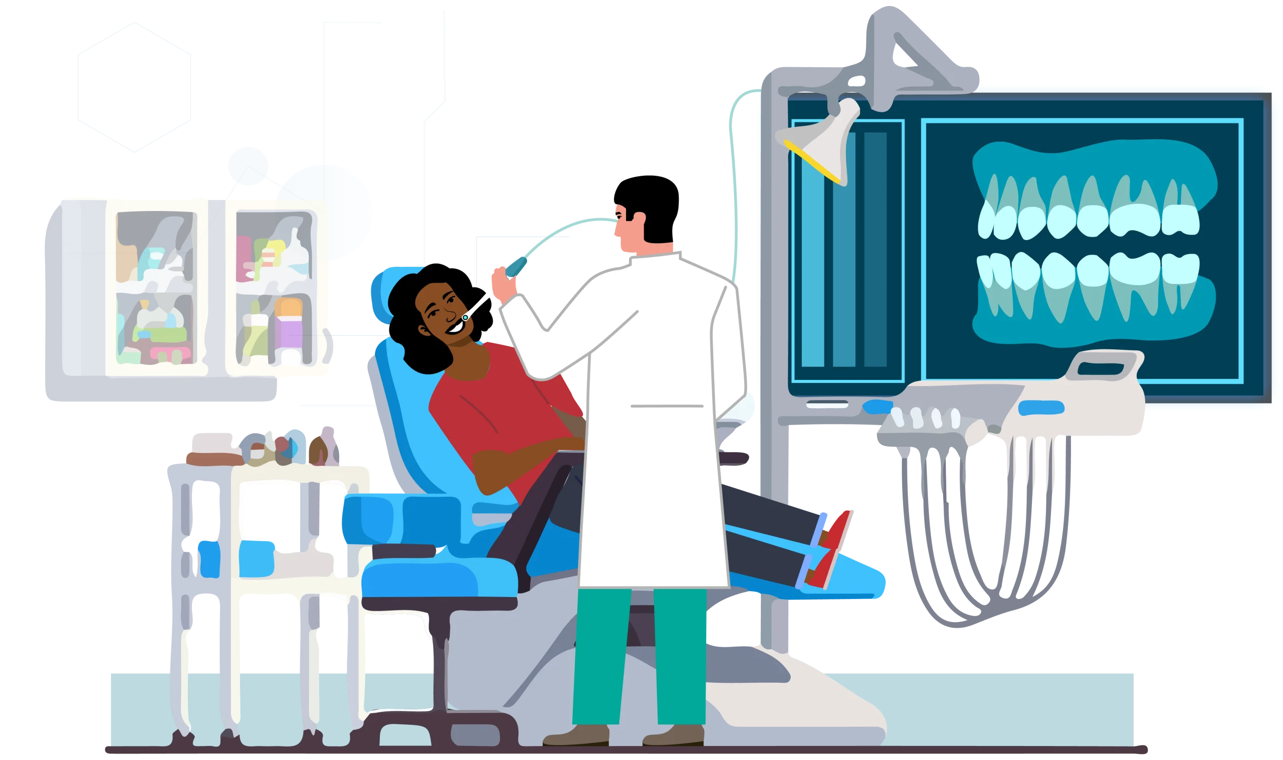 Modern Dental Clinic Technology Clipart - Digital X-Ray and Patient Examination