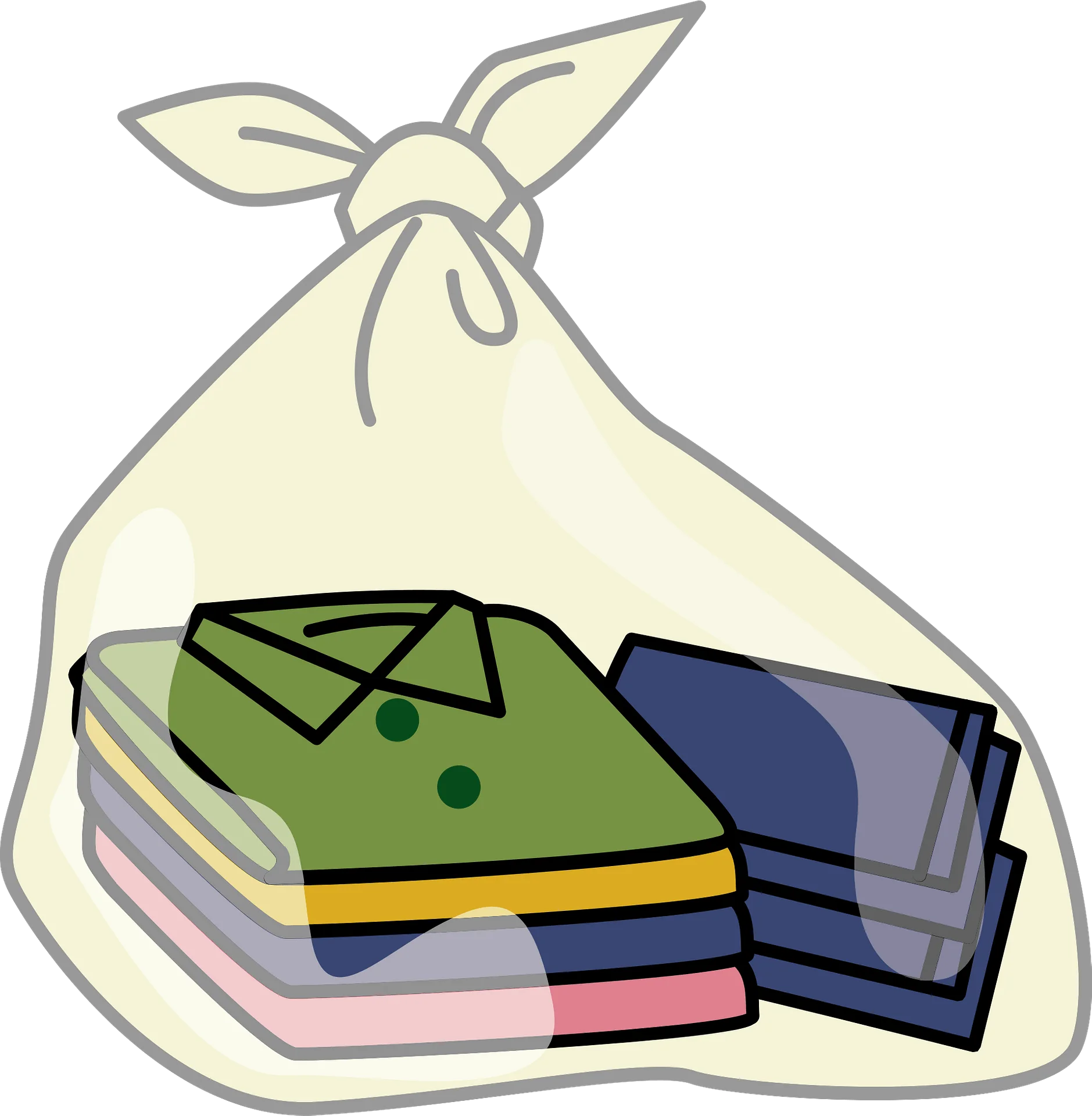 Neatly Folded Clothing Bundles in a Tied Cloth Bag Clipart Illustration