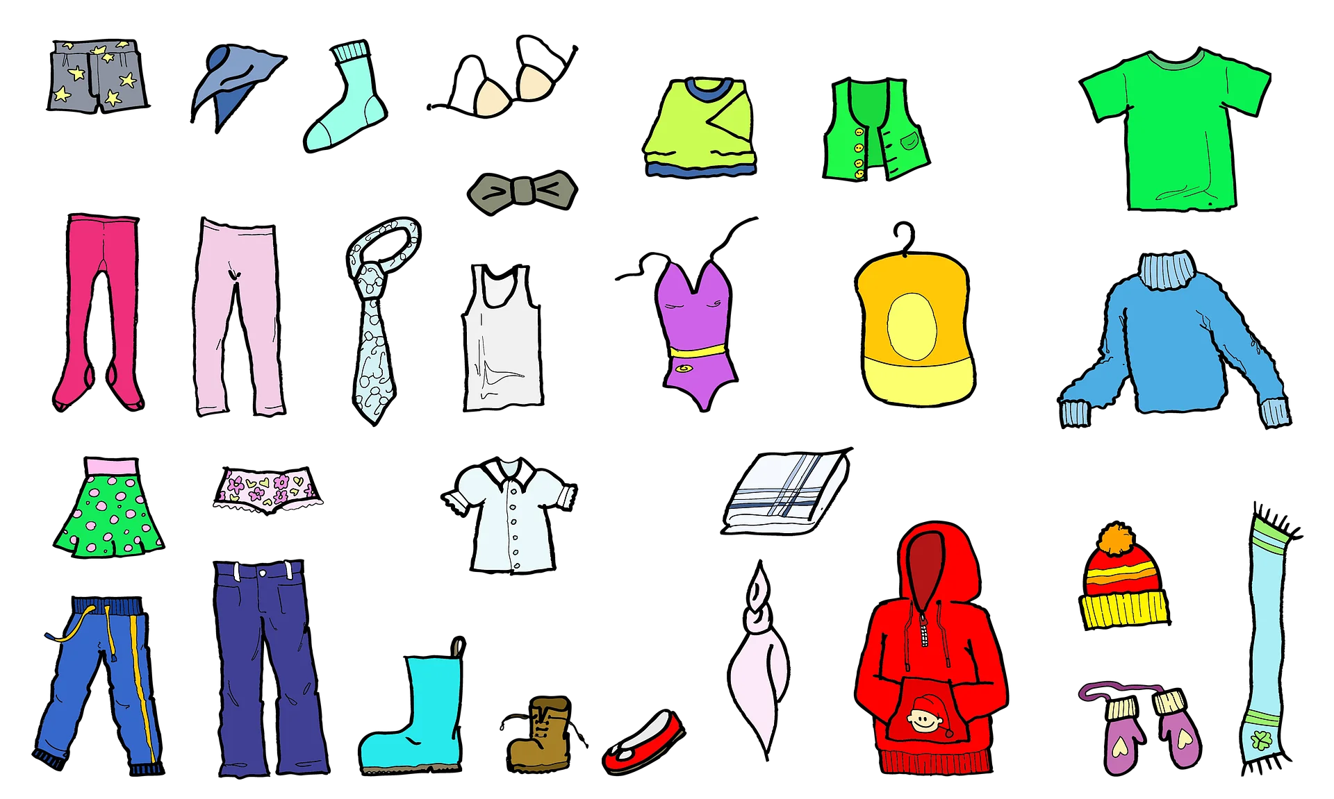 Playful Wardrobe Essentials Collection: Colorful Clothing Clipart Illustration