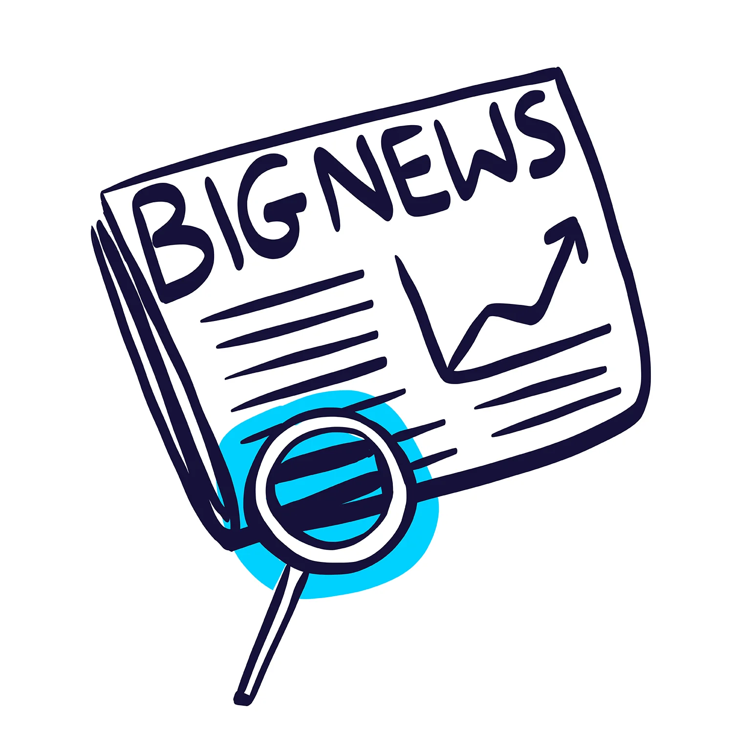 Big News Journalism Clipart Design with Magnifying Glass and Growth Arrow