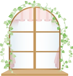 Charming Rustic Wooden Window Clipart with Delicate Trailing Ivy Vines