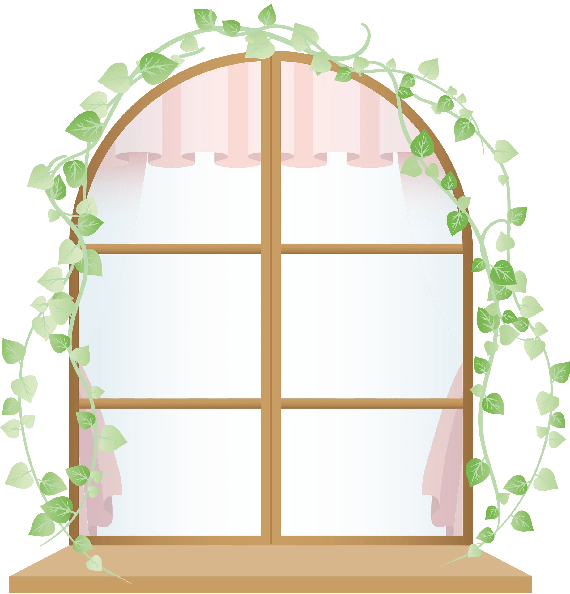 Charming Rustic Wooden Window Clipart with Delicate Trailing Ivy Vines