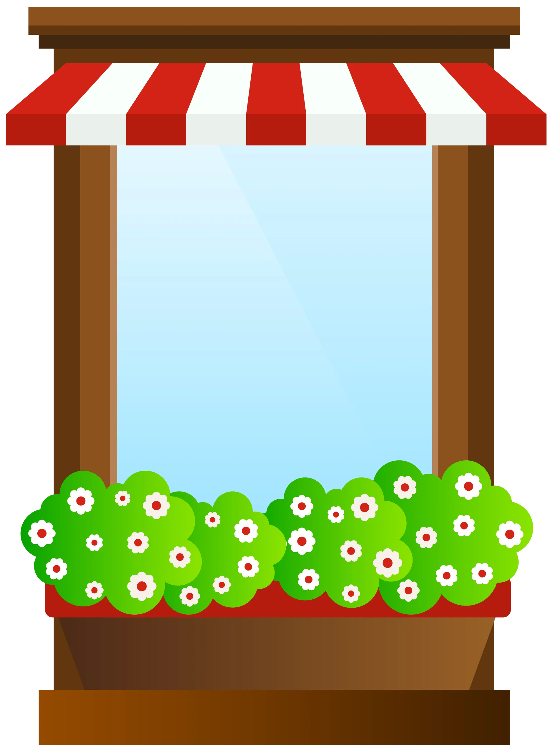 Charming Storefront Window Clipart with Blooming Flower Boxes and Striped Awning