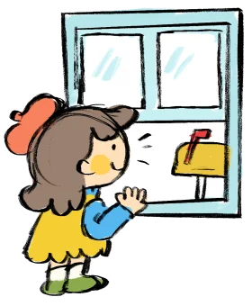 Cheerful Child Checking Mailbox: A Delightful Window Clipart Scene