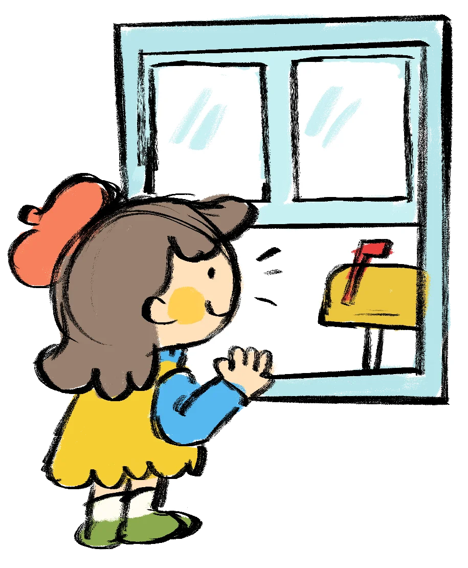 Cheerful Child Checking Mailbox: A Delightful Window Clipart Scene