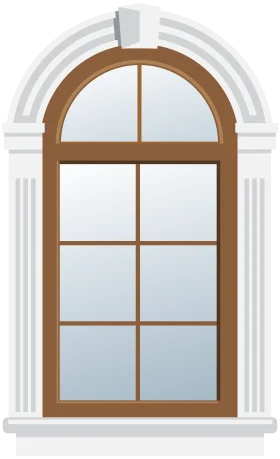 Classic Architectural Wooden Arched Window Clipart with Elegant White Trim