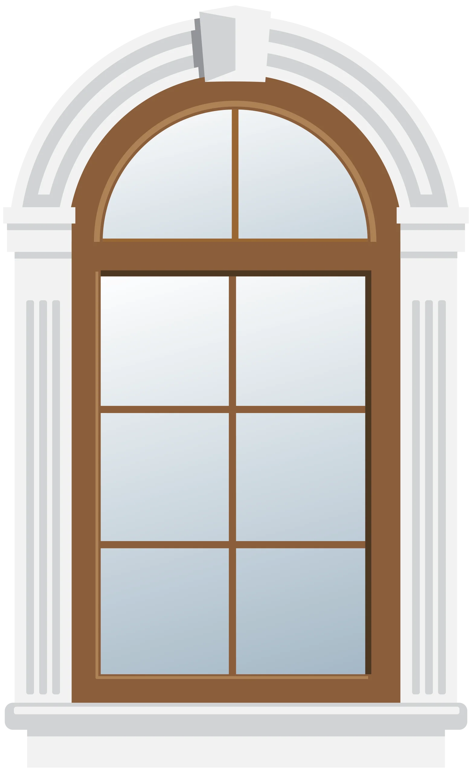 Classic Architectural Wooden Arched Window Clipart with Elegant White Trim