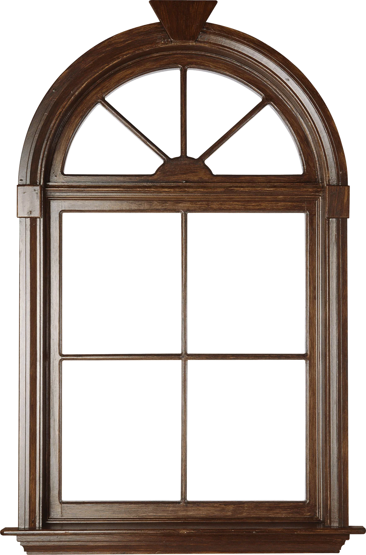 Classic Wooden Arched Window Clipart with Elegant Divided Panes Design