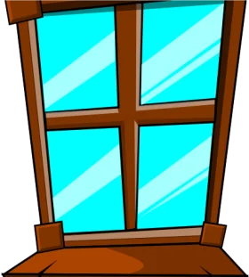 Classic Wooden Window Clipart with Transparent Blue Glass Panes