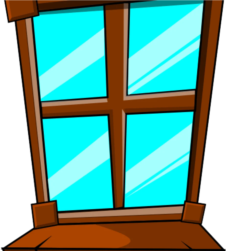 Classic Wooden Window Clipart with Transparent Blue Glass Panes