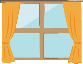 Cozy Home Interior Window Clipart with Warm Golden Curtain Panels