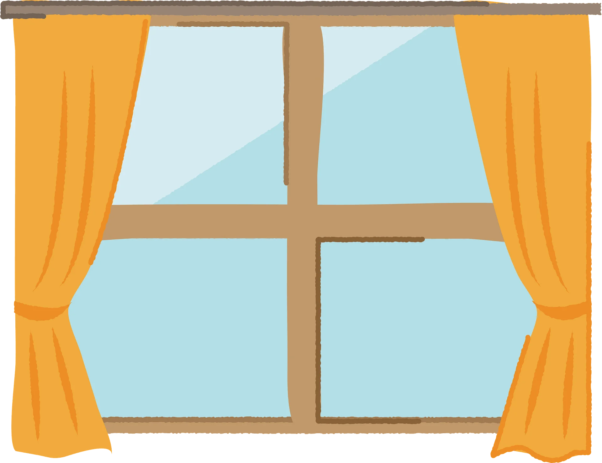 Cozy Home Interior Window Clipart with Warm Golden Curtain Panels