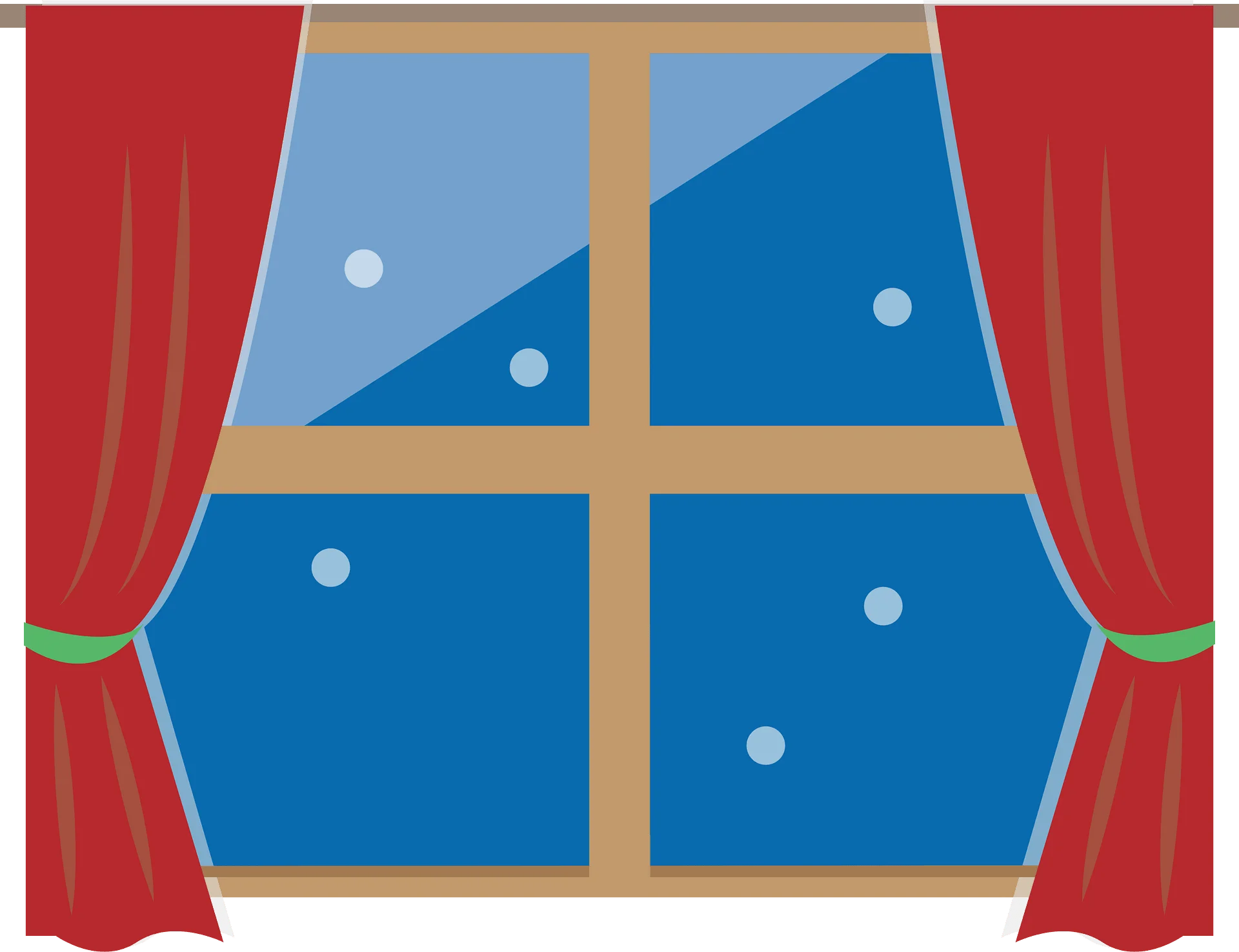 Cozy Indoor Window View with Red Curtains and Snowy Blue Landscape Clipart