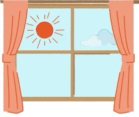 Cozy Interior Window Scene with Warm Sunlight and Soft Coral Curtains Clipart Illustration