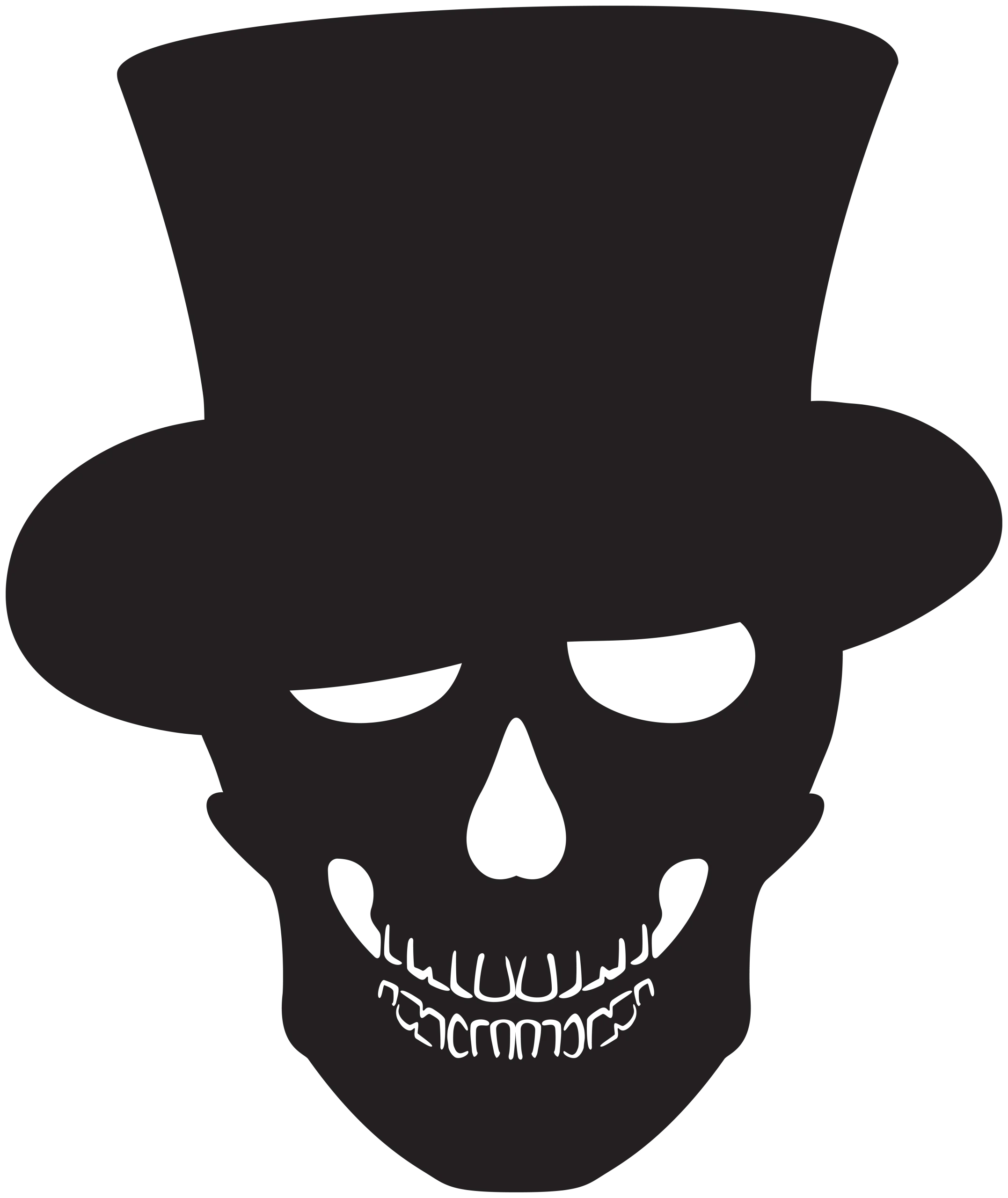 Dark and Mysterious Skull Wearing Top Hat Minimalist Clipart Design