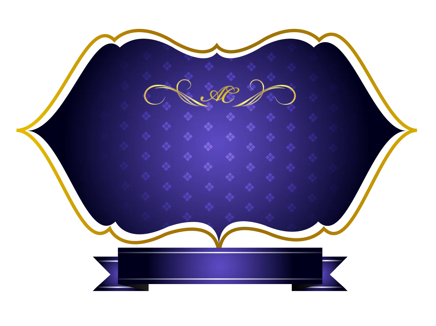 Elegant Royal Blue and Gold Ornate Shield-Shaped Clipart Frame Design
