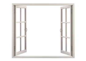 Elegant White Open Window Frame Clipart Design with Delicate Grid Panes