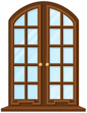Elegant Wooden Arched French Window Clipart with Symmetrical Glass Panes