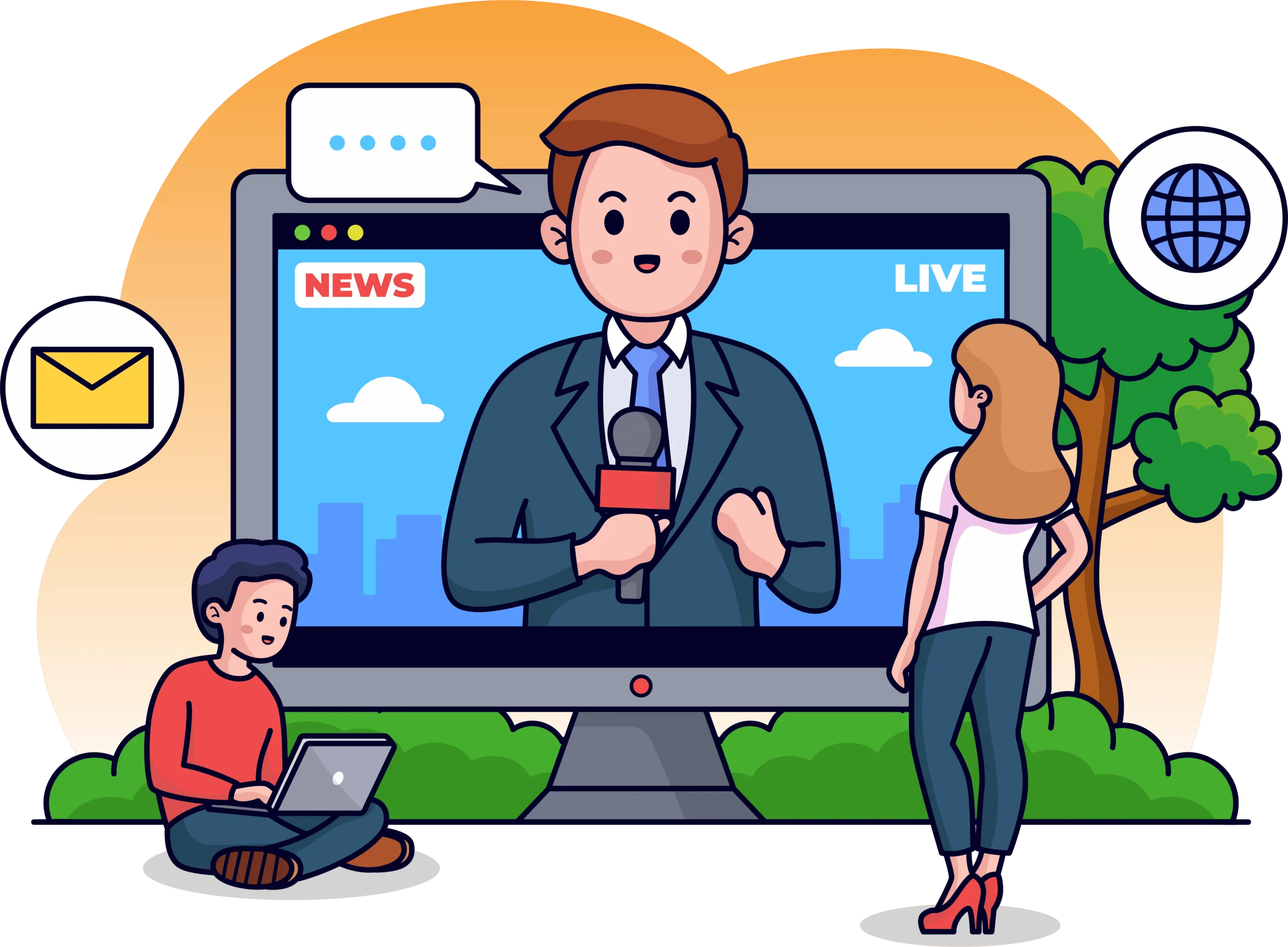 Live Breaking News Broadcast Clipart Illustration with Media Icons