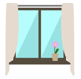 Minimalist Indoor Window Scene with Pastel Flower Pot Clipart Design