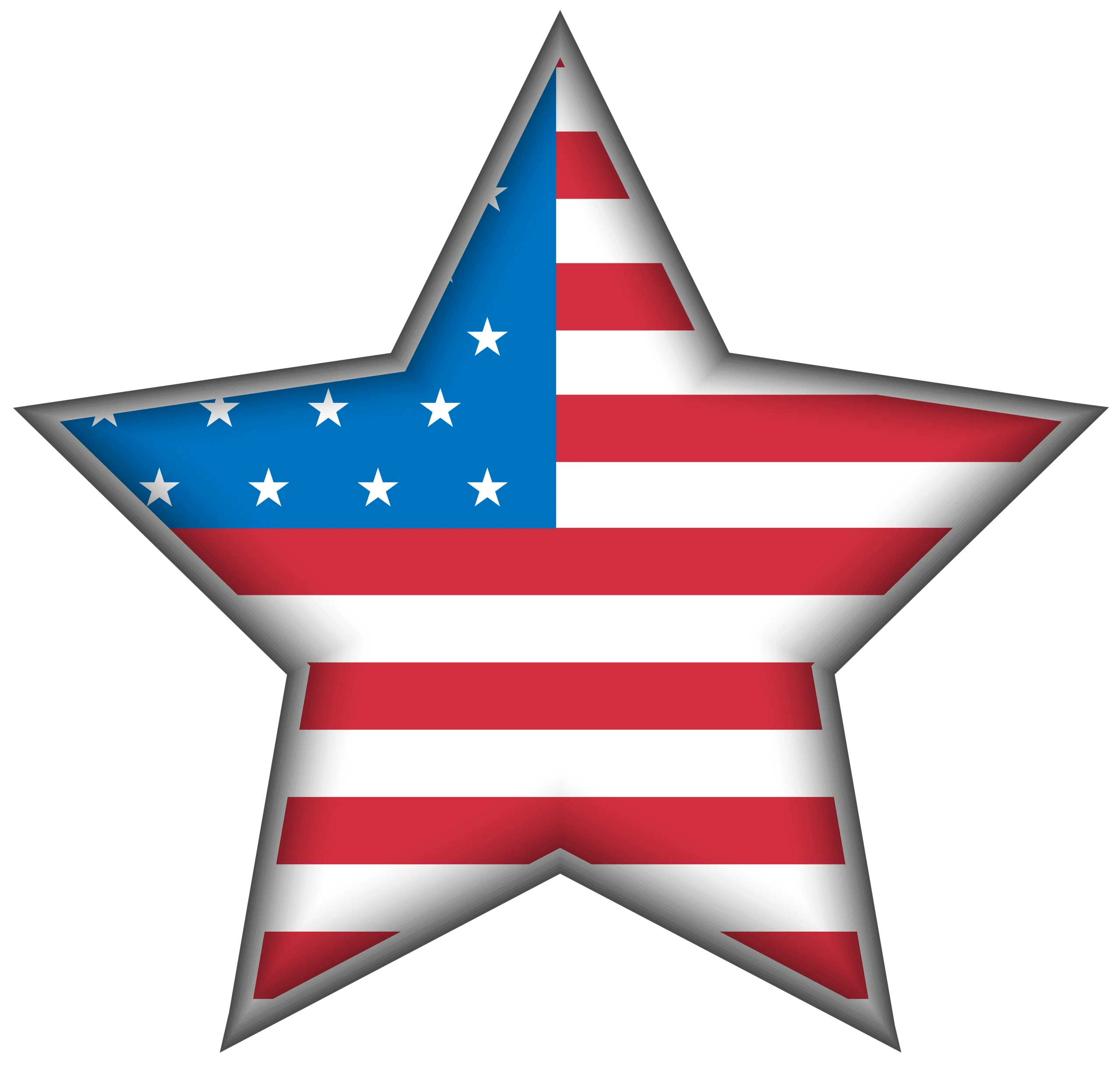 Patriotic Star-Shaped United States Flag Clipart with Metallic Border Design