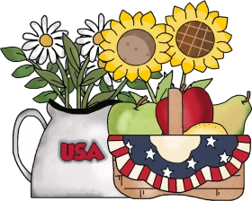 Patriotic Summer Harvest Celebration USA Clipart Design with Flowers and Fruits