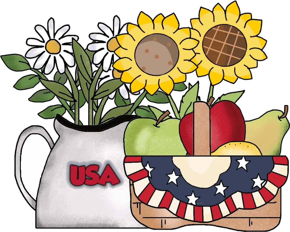 Patriotic Summer Harvest Celebration USA Clipart Design with Flowers and Fruits