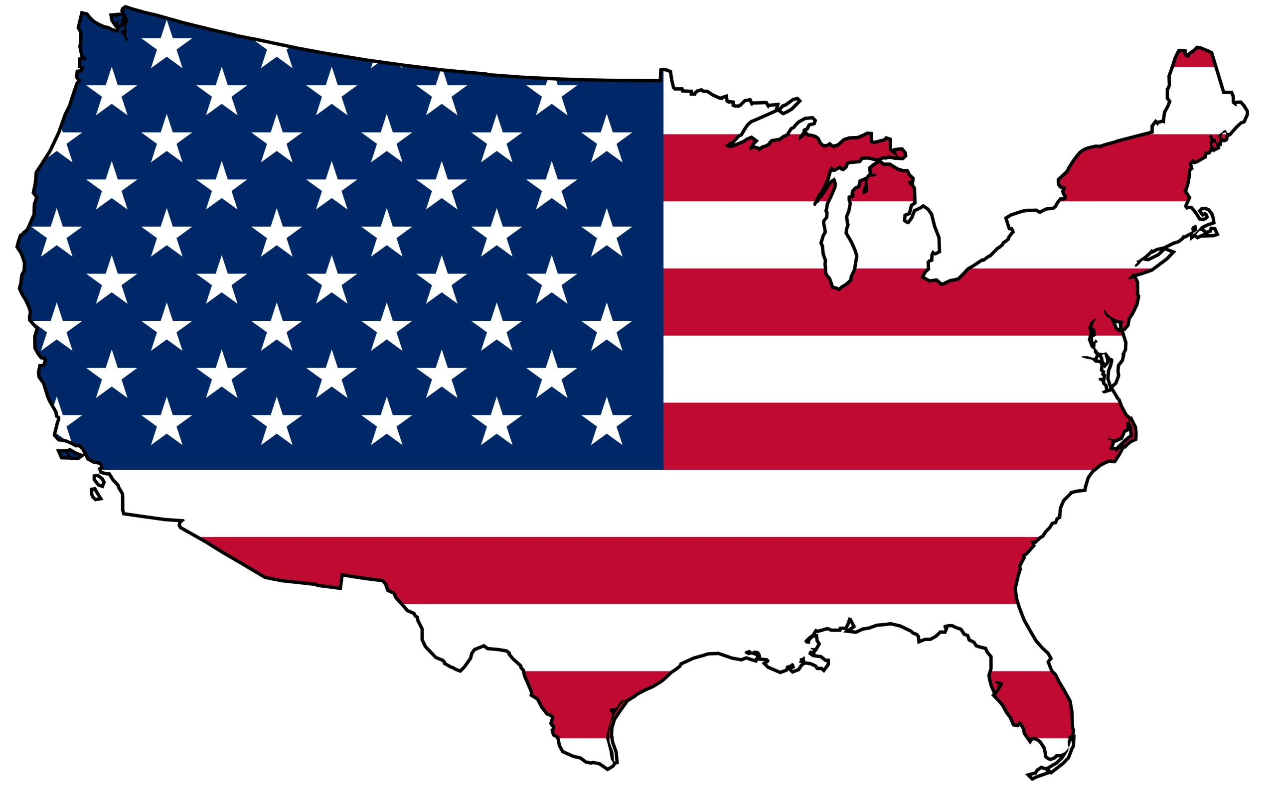 Patriotic United States Map Clipart Showcasing Stars and Stripes National Design