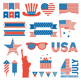 Patriotic USA Independence Day Celebration Clipart Collection with National Symbols