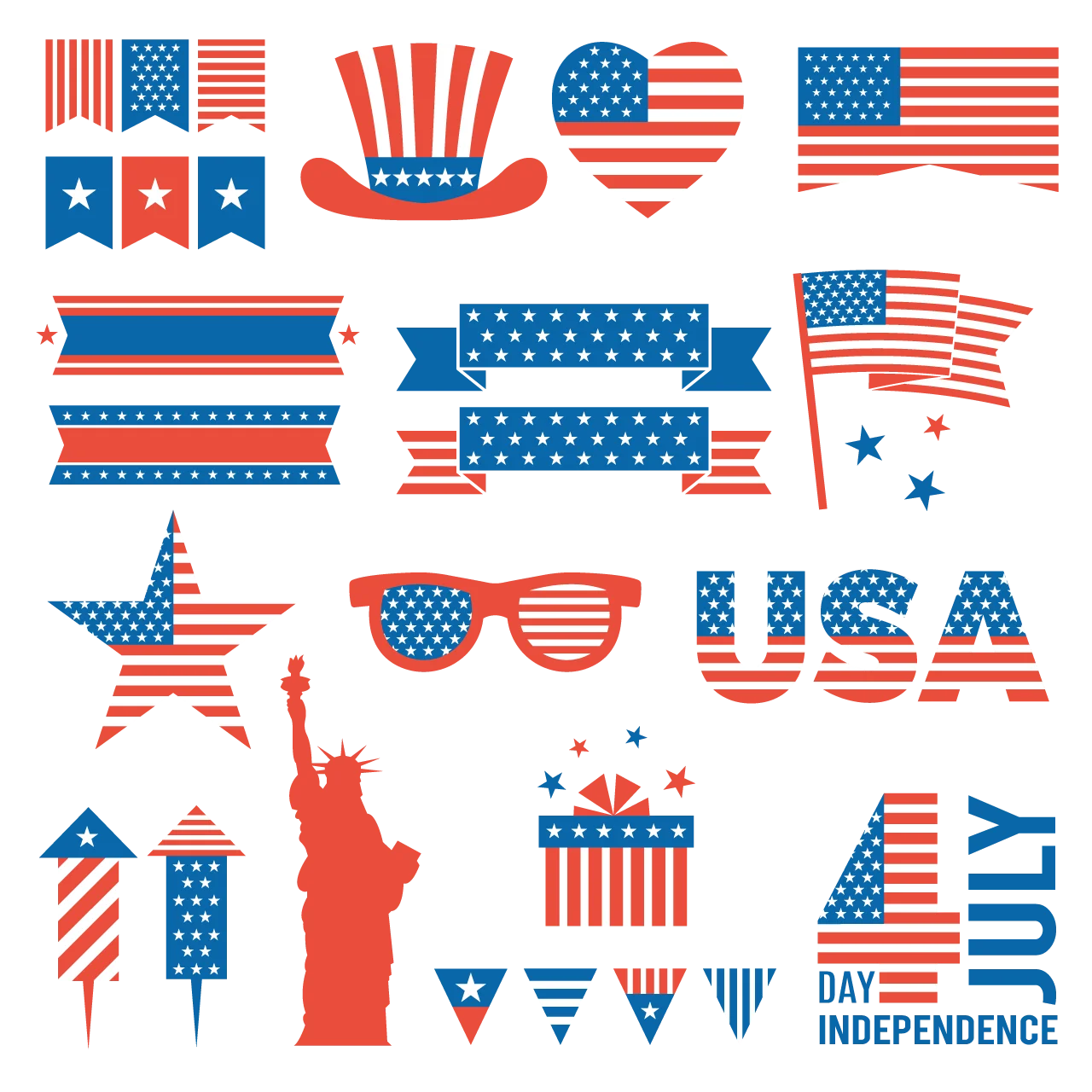 Patriotic USA Independence Day Celebration Clipart Collection with National Symbols