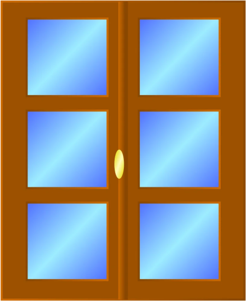 Serene Wooden Window Clipart with Six Blue-Tinted Rectangular Panes