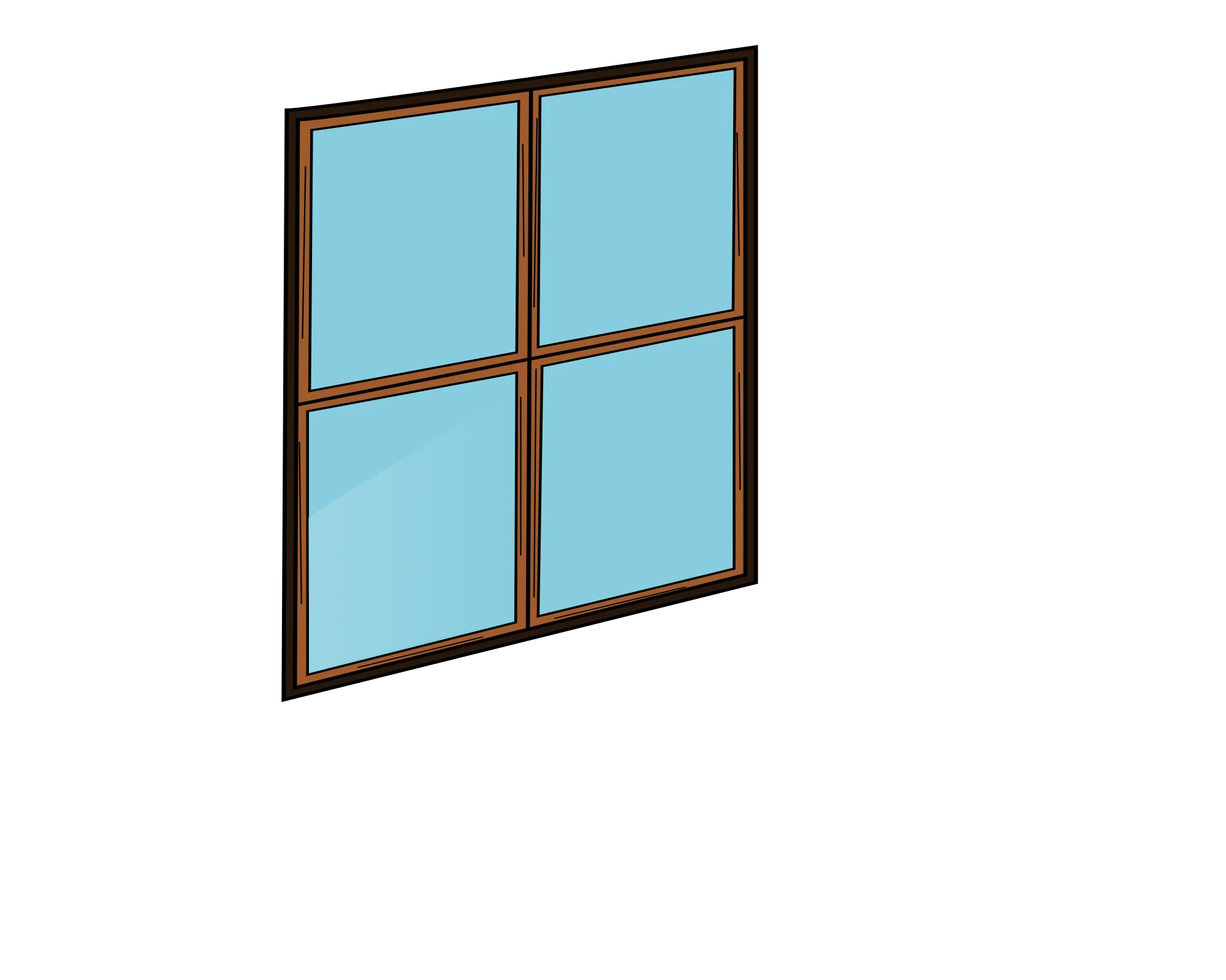 Simple Classic Four-Pane Window Clipart with Blue Glass Panels