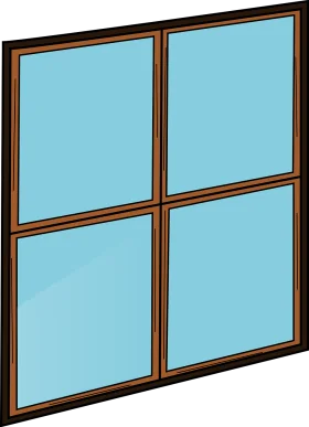 Simple Four-Pane Window Clipart with Light Blue Glass and Wooden Brown Frame