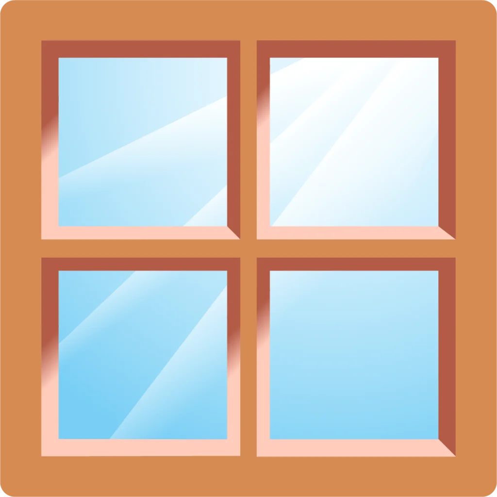 Simple Minimalist Four-Pane Wooden Window Clipart Illustration Design