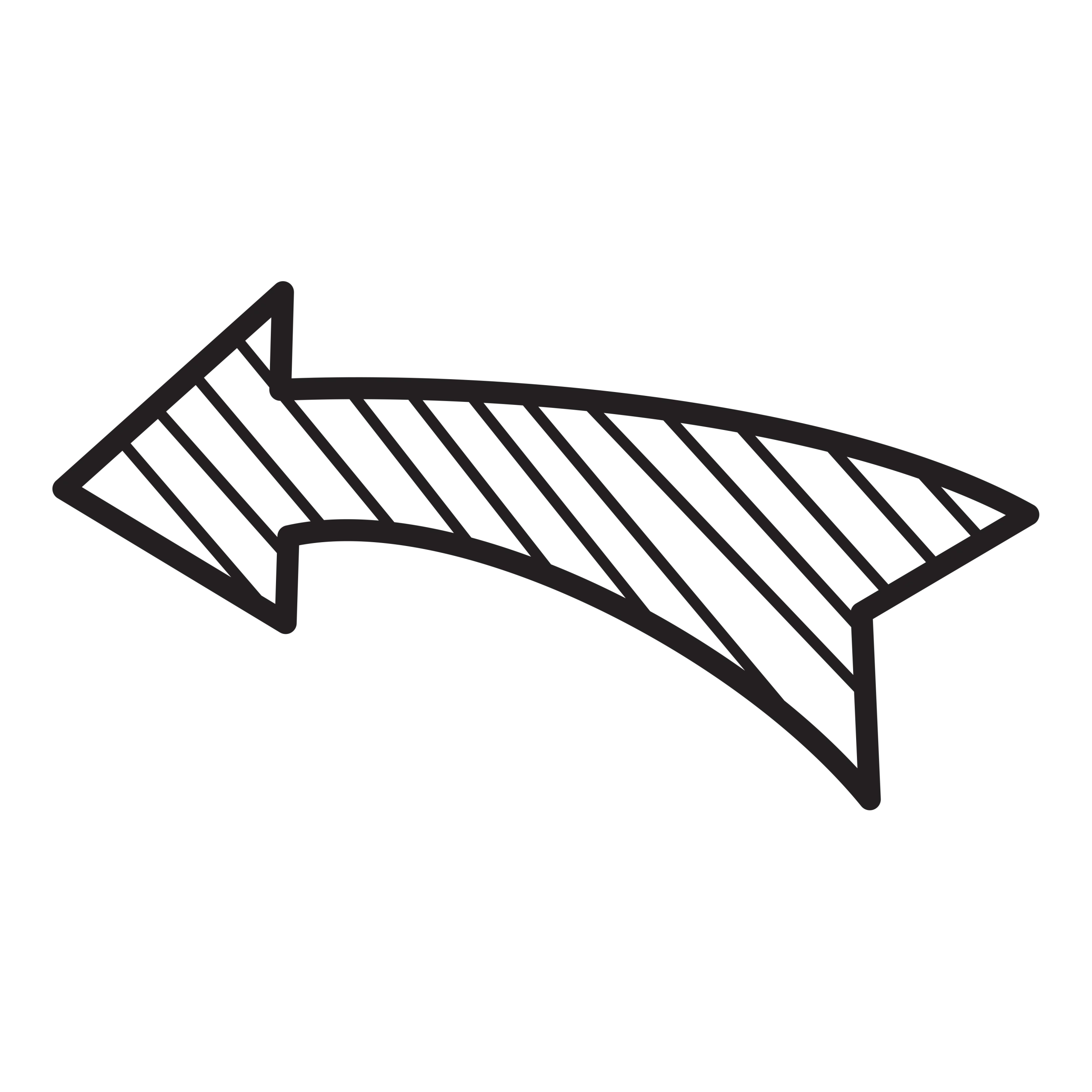 Curved Hand-Drawn Diagonal Black Striped Arrow Clipart Design Element