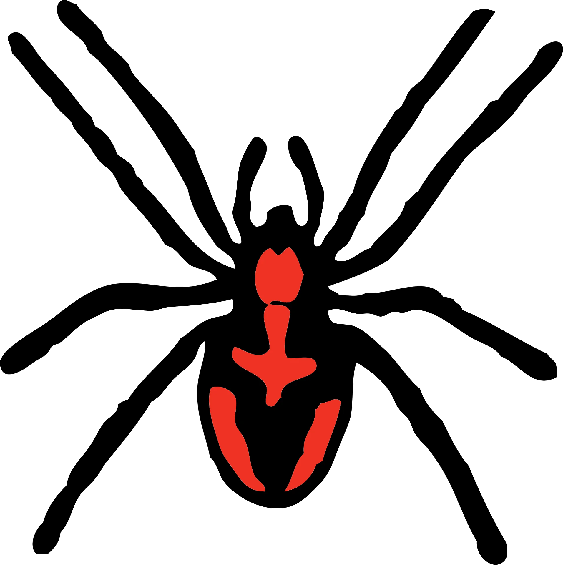 Minimalist Black and Red Spider Clipart with Sharp Geometric Design