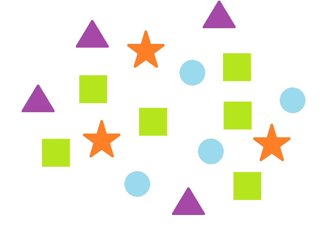 Playful Geometric Symphony: A Colorful Clipart Arrangement of Shapes and Stars
